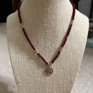 Park Lane Red Beaded Necklace with Gold Accents